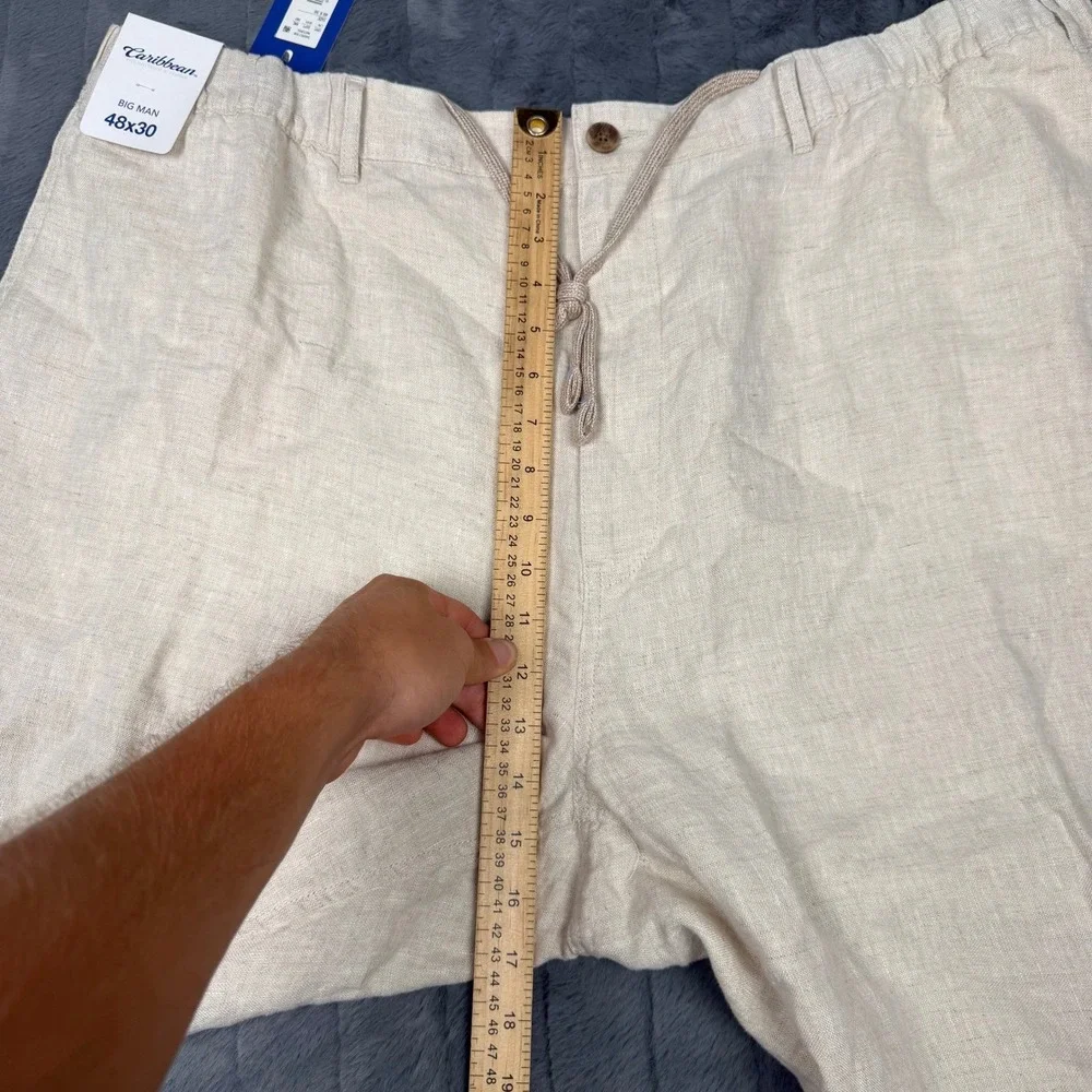 Caribbean Roundtree & Yorke Mens 48x30 Natural Linen Drawstring Pants S45PC720B